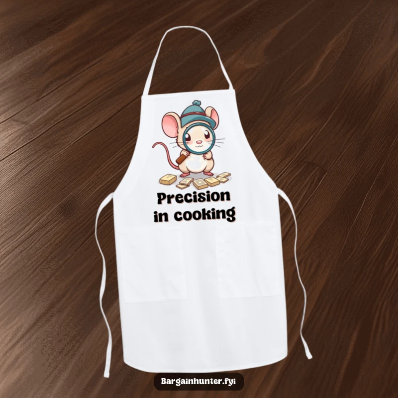 Funny Apron with a mouse in a hat and magnifying glass, ideal for cooking and kitchen adventures.