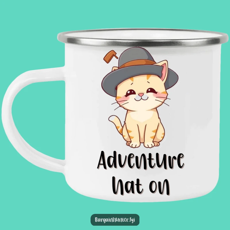 Funny Cat Hat Camping Mug: Playful Kitty for Outdoor Amusements