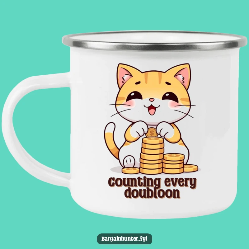 Adventure-Ready Funny Cat Counting Coins Camping Mug
