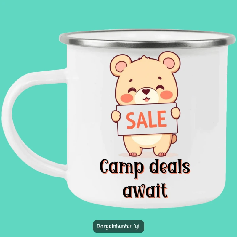 Funny Bear Cub Sale Camping Mug: Cheerful Waving Sign - Adventure Deals