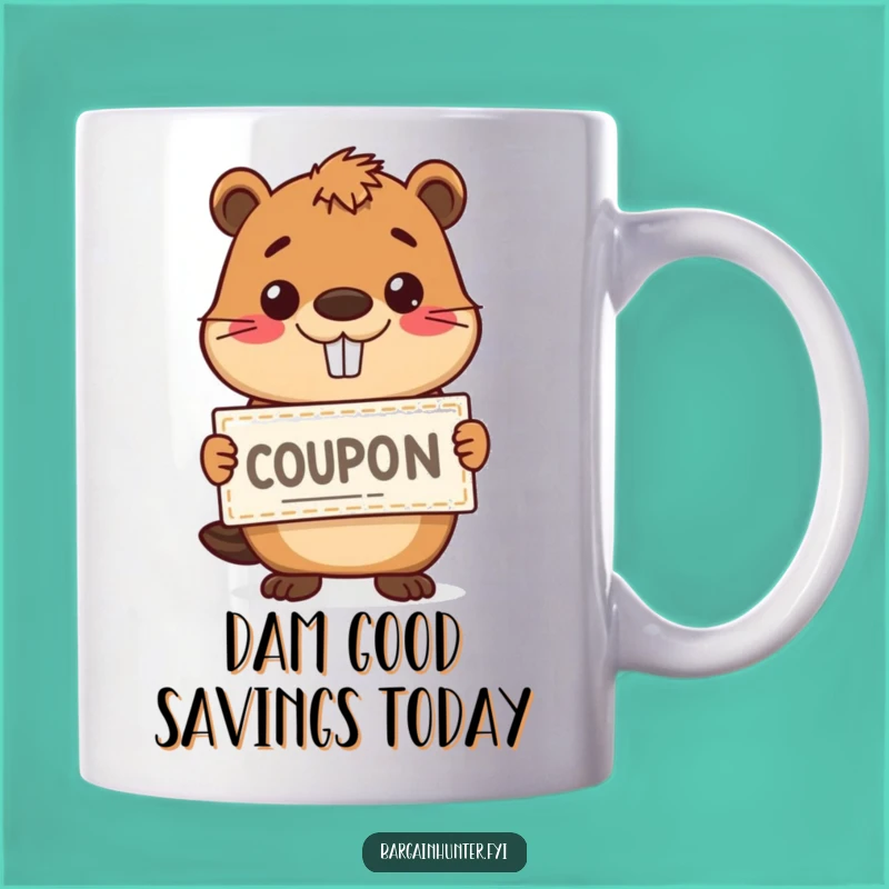 Funny Happy Beaver Coupon Mug - Hilarious Deal Hunter's Coffee Cup