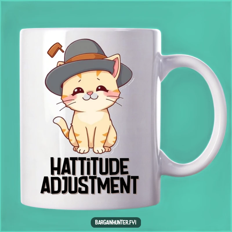 Funny Cat Hat Mug: Playful Kitty Amused in Oversized Headwear
