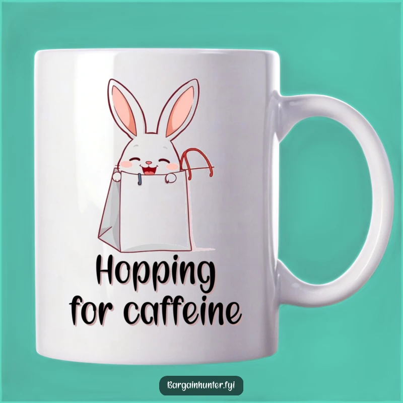 Funny Joyful Rabbit Mug Peeking from Shopping Bag - Cute Gift