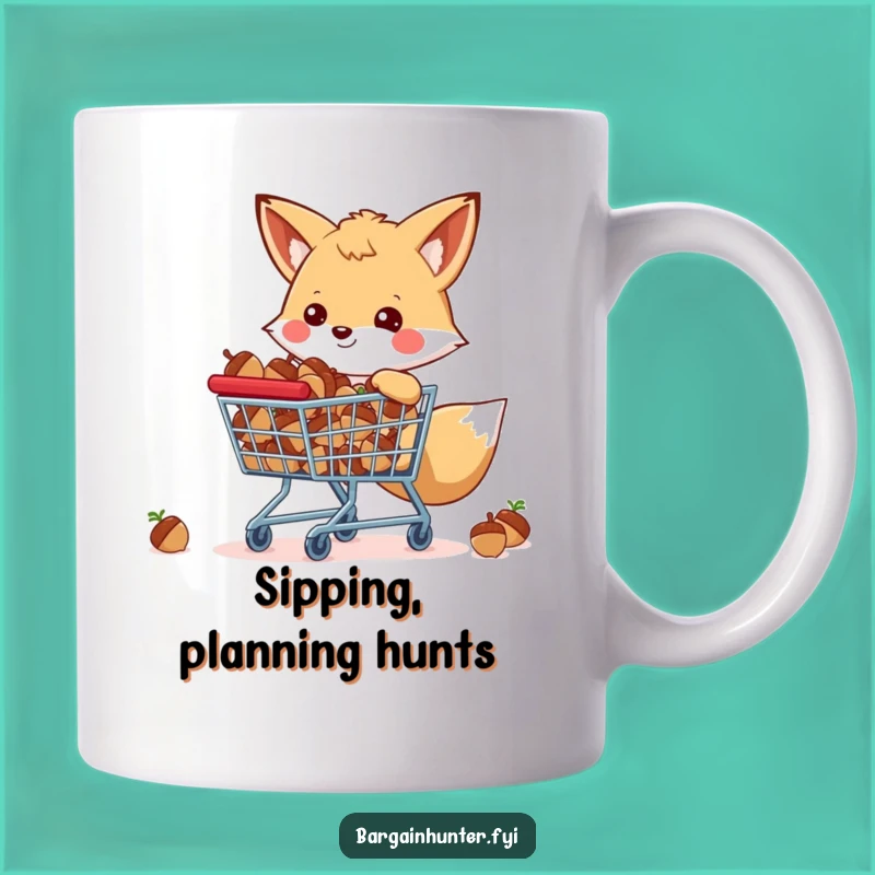 Funny Happy Fox Mug with Acorn Shopping Cart - Cute Gift