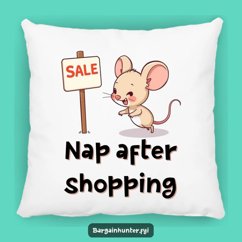 Funny Mouse Bargain Pillow - Cozy Accent for Hilarious Shopper Spaces