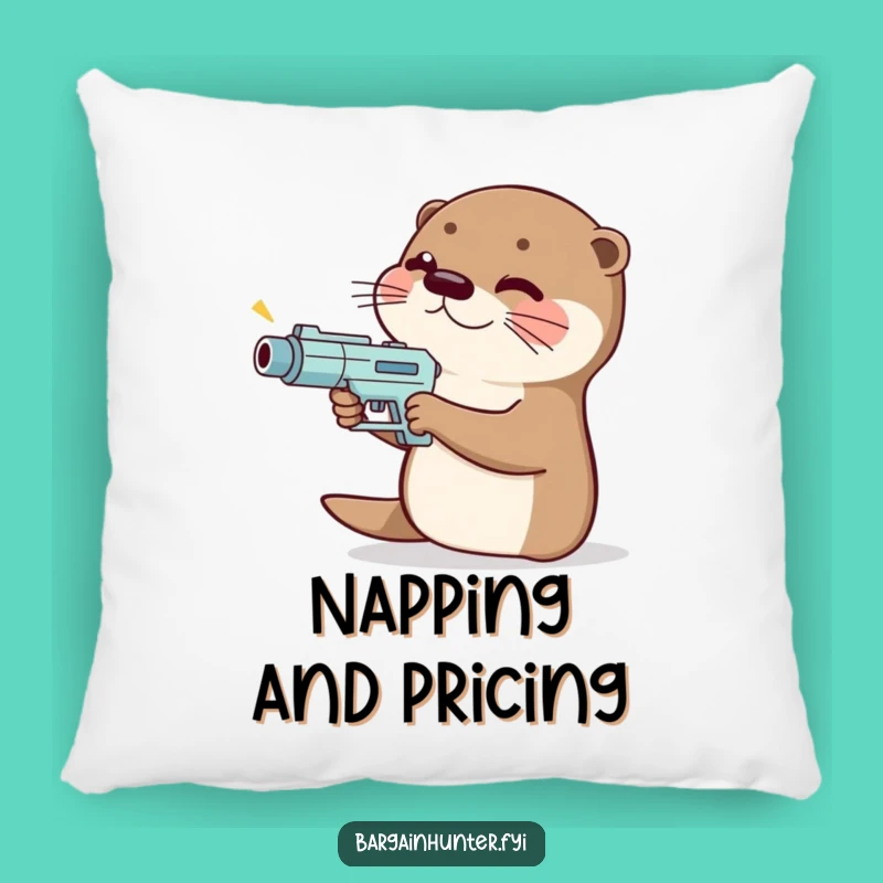 Funny Otter Price Gun Pillow: Giggling Comfort, Perfect Funny Gift for Decor