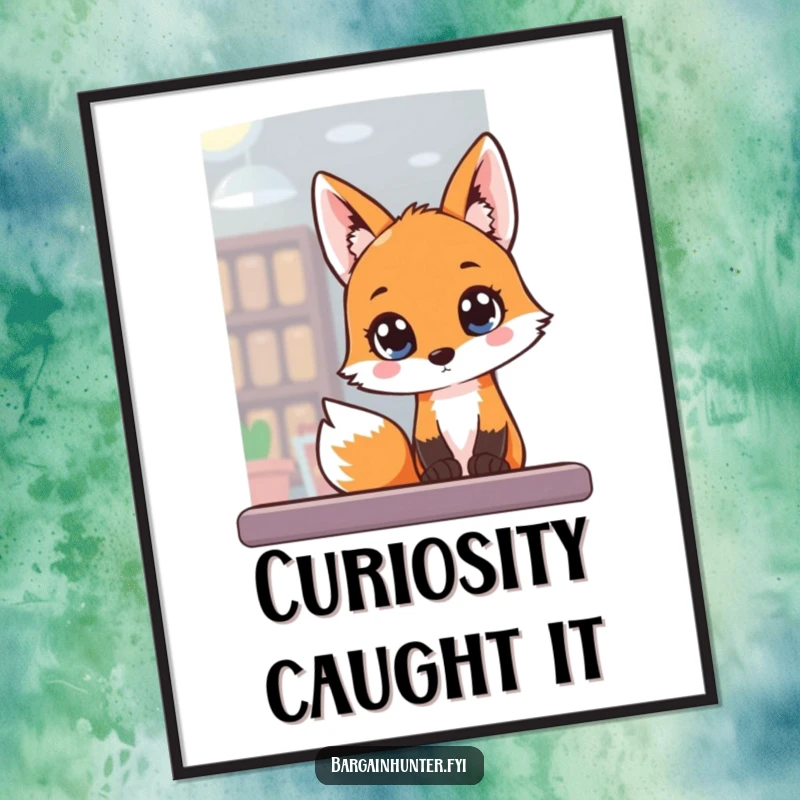 Funny Digital Art Print of a fox peeking into a store window, full of eager curiosity and wonder.