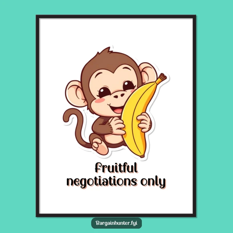 Funny Monkey Haggling Banana Digital Art Print: Instant Primate Humor Decor