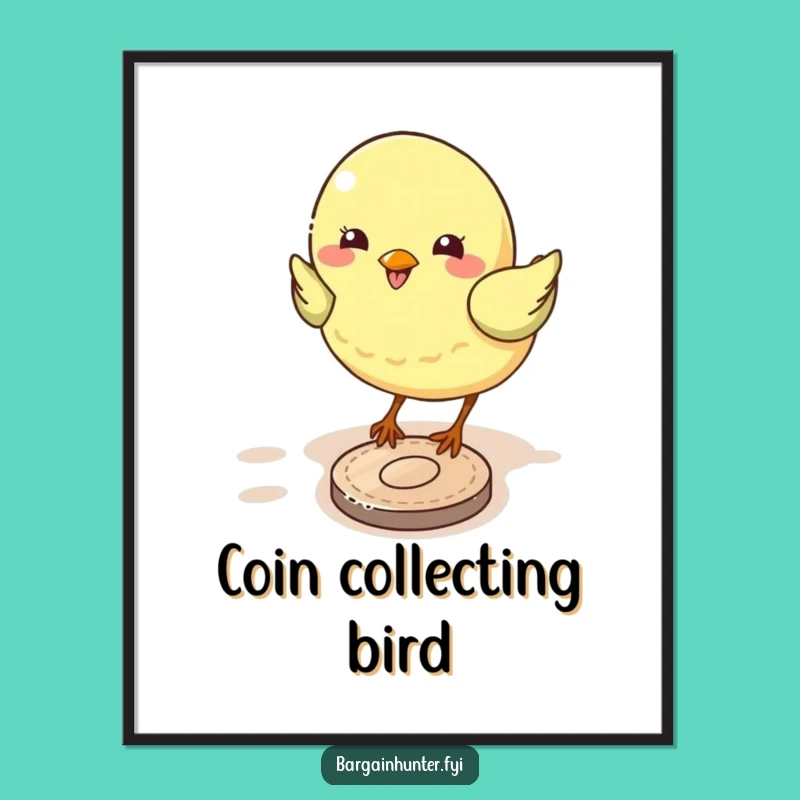 Funny Bird Pecking Coin Digital Art: Instant Laughs for Your Walls!