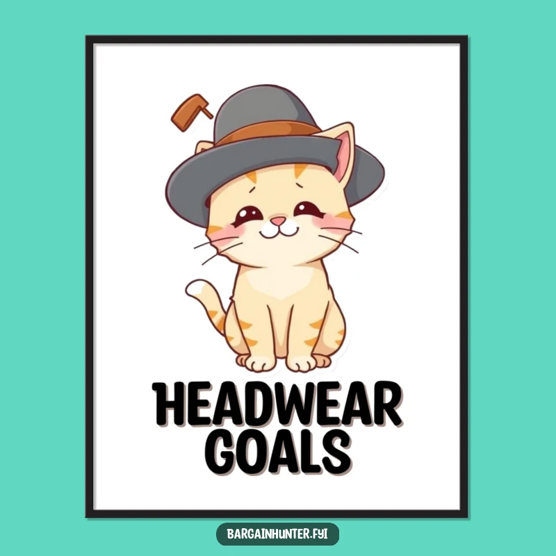 Funny Cat Hat Digital Art: Playful Kitty Amused Print for Instant Charm