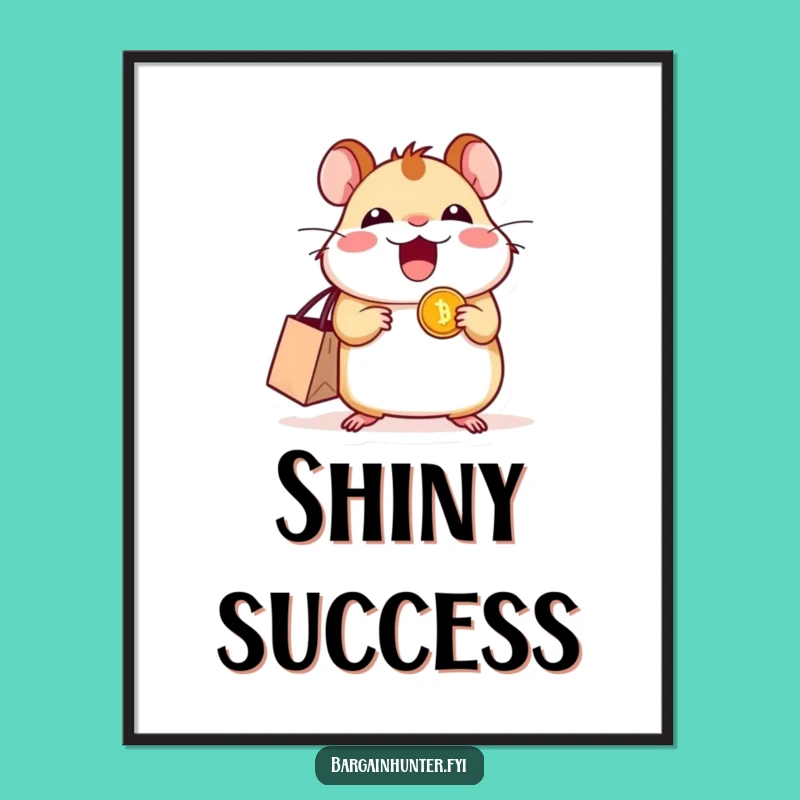 Funny Excited Hamster Coin Digital Art Print - Whimsical Decor for Shoppers