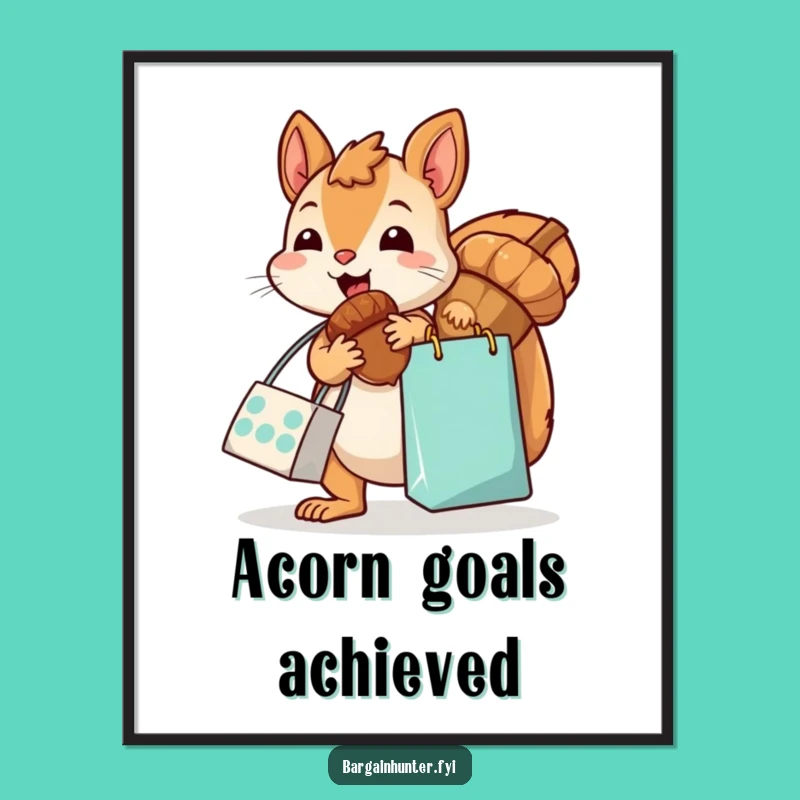 Funny Kawaii Squirrel Acorn Digital Art - Instant Humorous Decor
