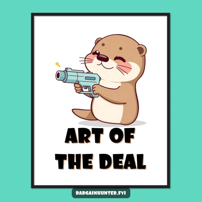 Funny Otter Price Gun Art Print: Giggling Decor, Perfect Funny Gift for Walls