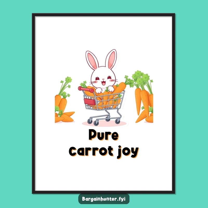 Funny Rabbit Carrot Digital Art Print, Instant Garden Whimsy, Gift Idea