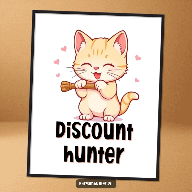 Funny Sweet Kitten Digital Art Print of a kitten batting at a dangling discount price, bringing instant playful humor.