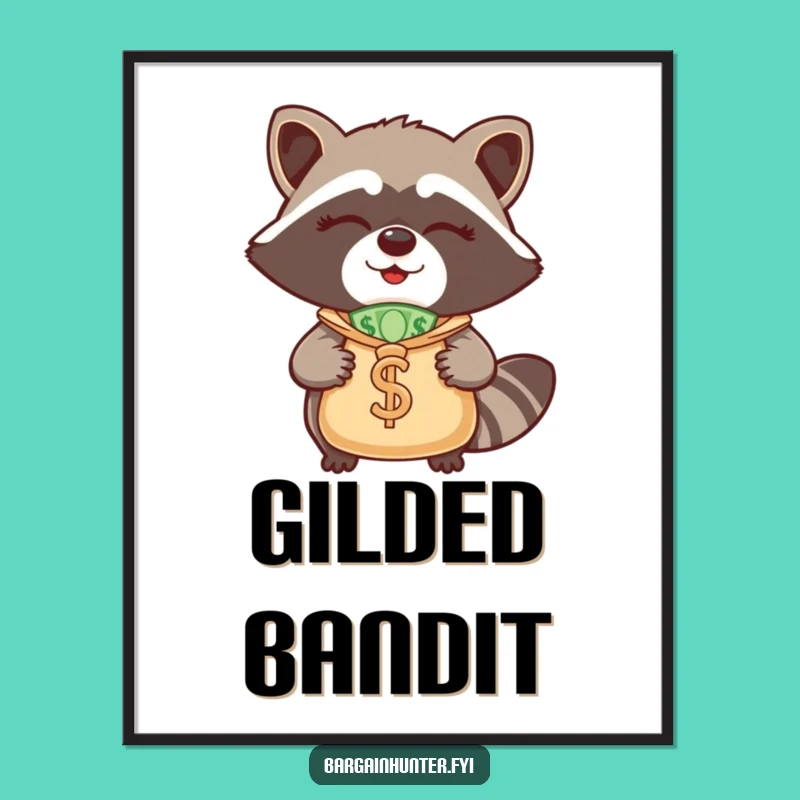 Funny Winking Raccoon Money Bag Digital Art: Instant Hilarious Wall Decor!