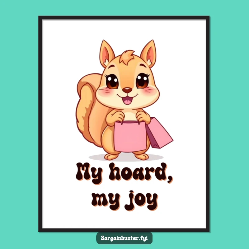 Funny Squirrel Digital Art Print: Happy Shopper's Joyful, Wide-Eyed Gift