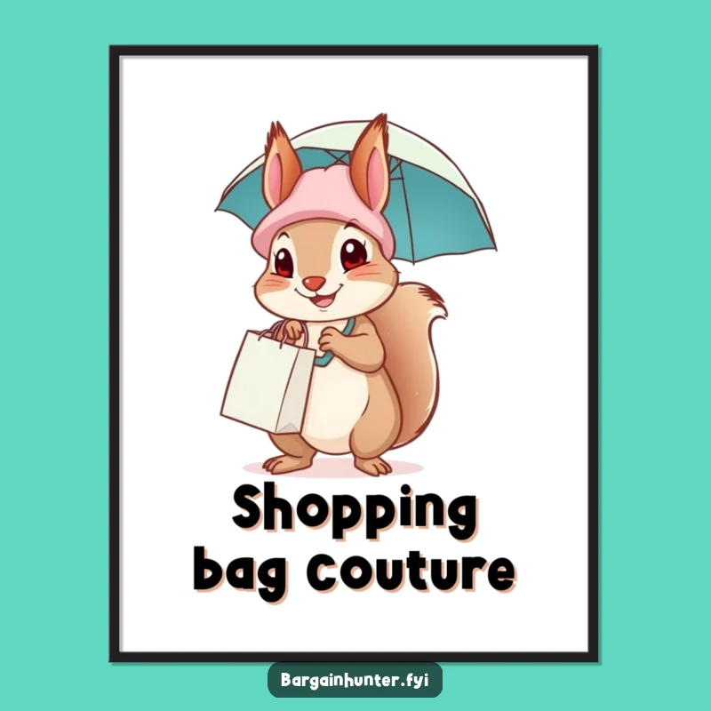Funny Squirrel Shopping Digital Art Print, Instant Whimsy for Your Walls, Gift Idea
