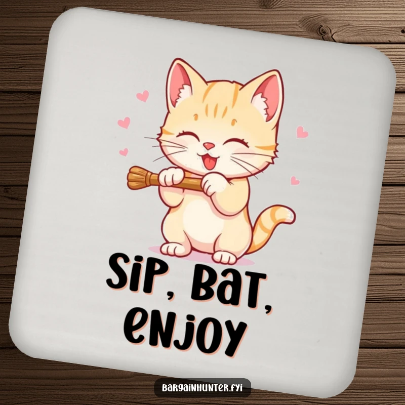 Funny Sweet Kitten Coaster featuring a kitten batting at a dangling discount price, adding playful protection.