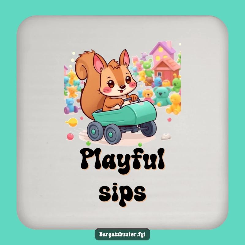 Funny Playful Squirrel Toy Cart Coaster - Protect Surfaces with Playful Fun