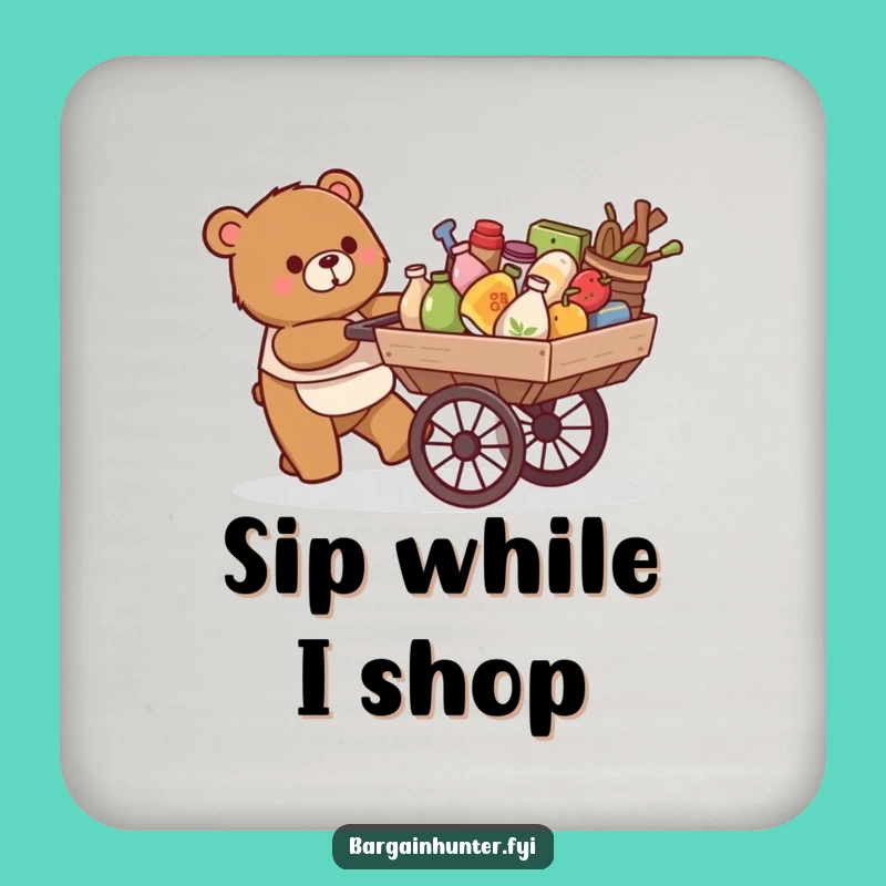 Funny Bear Coaster: Overflowing Cart - Protect Surfaces Gift