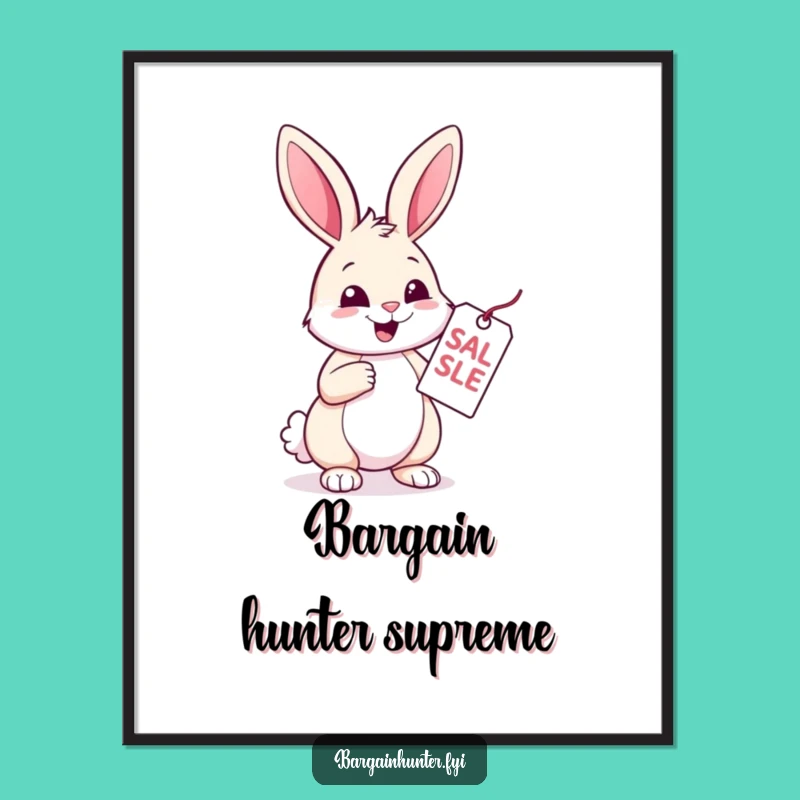 Funny Rabbit Poster: Cheerful Deal Hunter Art, Perfect Wall Decor Gift