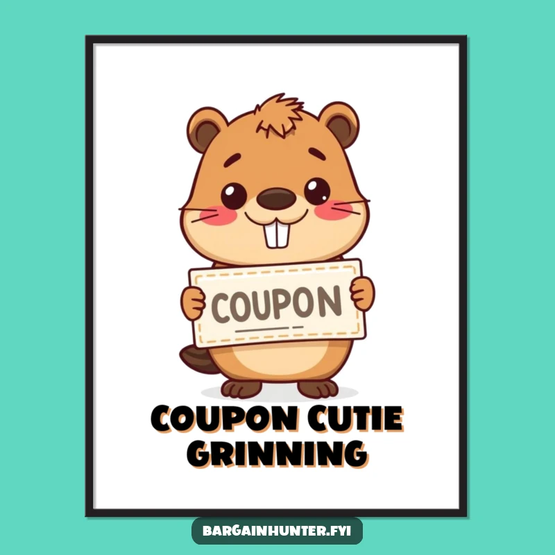 Funny Happy Beaver Coupon Poster - Cheerful Wall Art for Deal Lovers