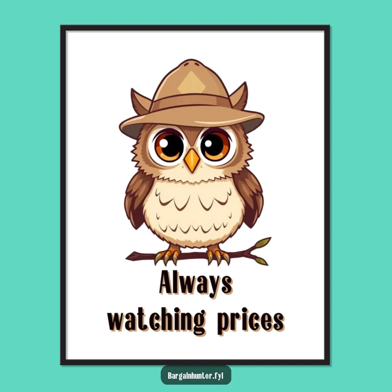 Funny Bargain Hunter Owl Poster: Deal Spotting Art, Humorous Wall Decor Gift