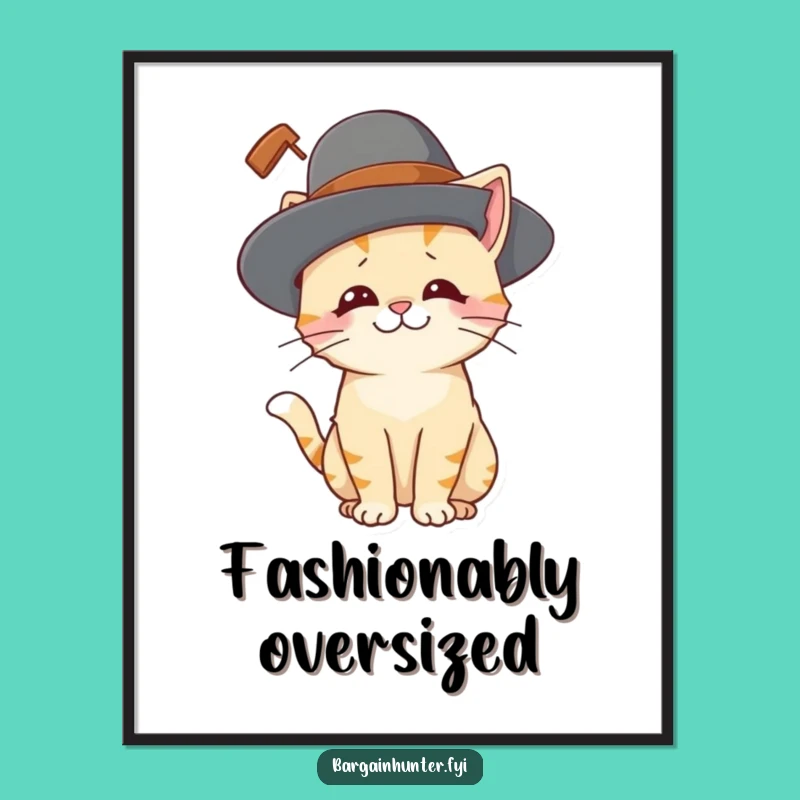 Funny Cat Hat Poster: Playful Kitty Amused Wall Art for Cat Lovers