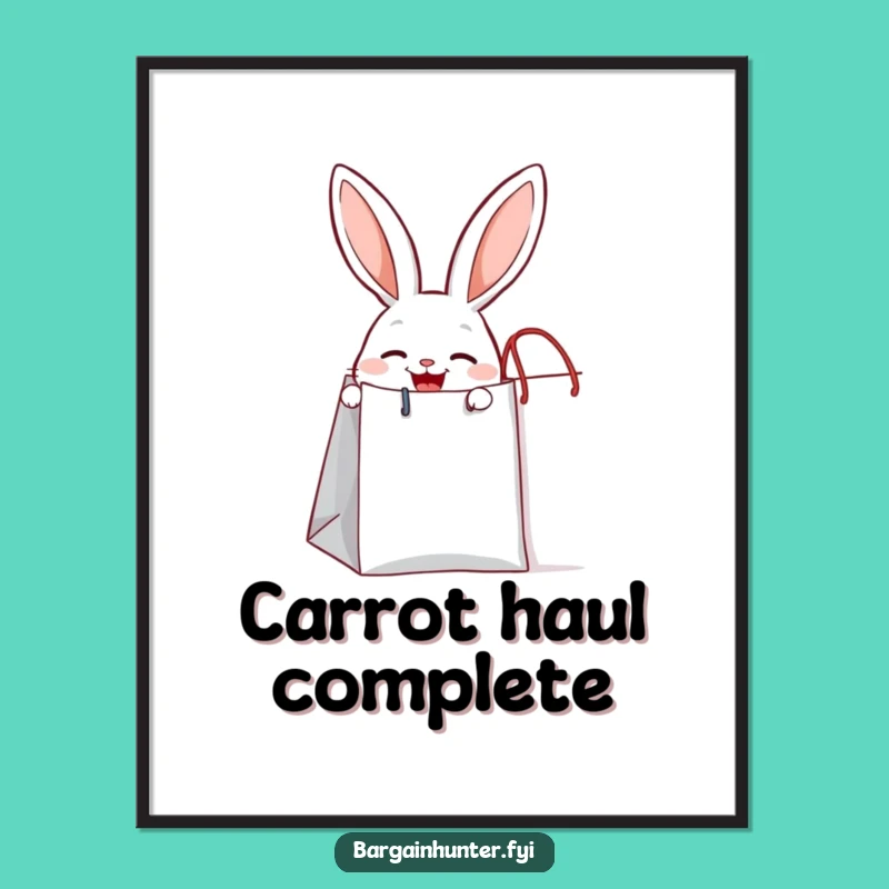 Funny Joyful Rabbit Poster - Peeking from Shopping Bag Art