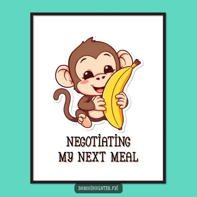 Funny Monkey Haggling Banana Poster: Decorate with Primate Bargaining Humor