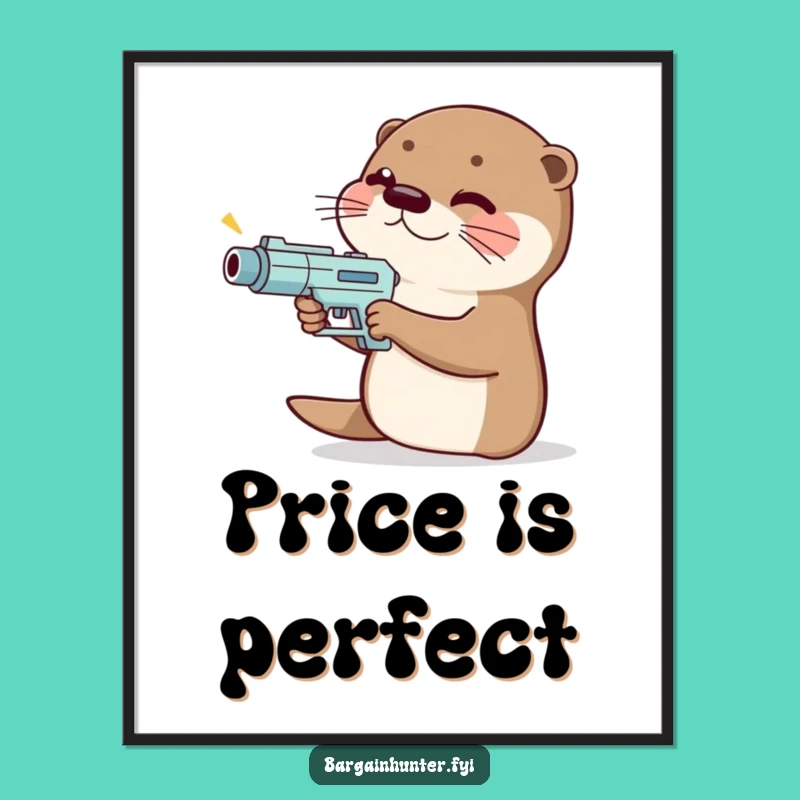 Funny Otter Price Gun Poster: Giggling Shopper Art, Perfect Funny Gift for Decor