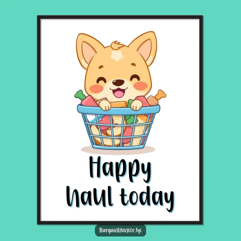 Funny Dog Treat Haul Poster: Smiling Pup Basket - Wall Decor