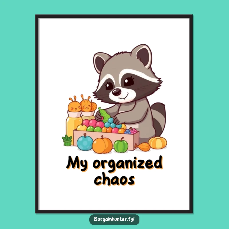 Funny Raccoon Collector Poster: Adorable Sorting Raccoon Art for Your Wall