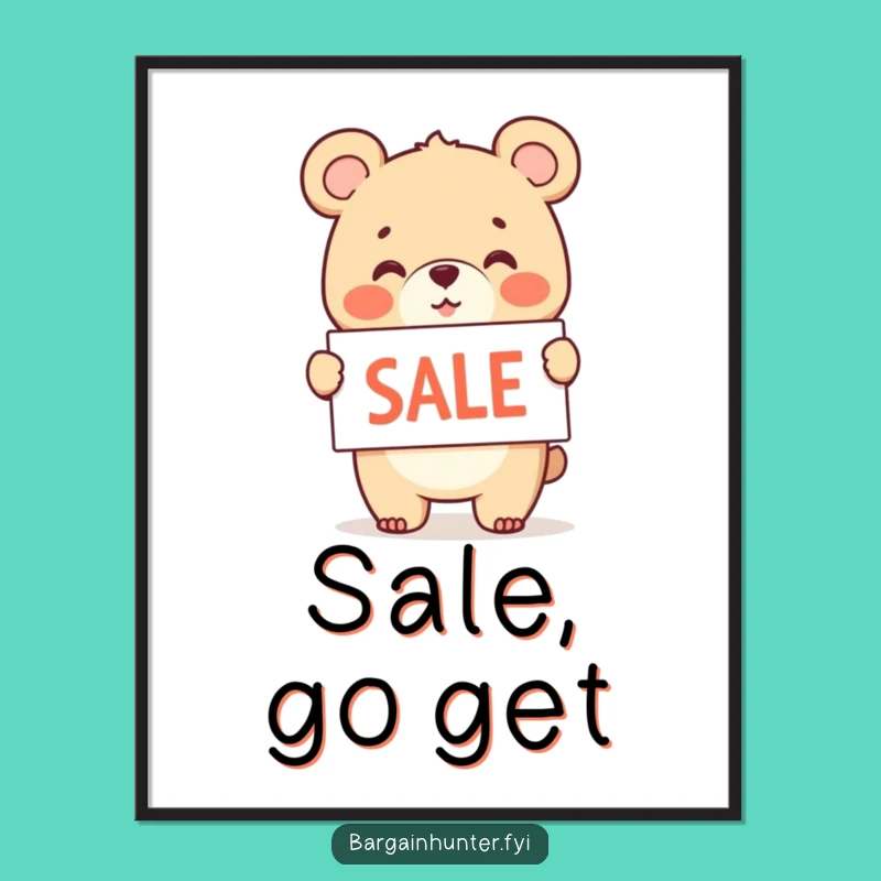 Funny Bear Cub Sale Poster: Cheerful Waving Sign - Wall Art