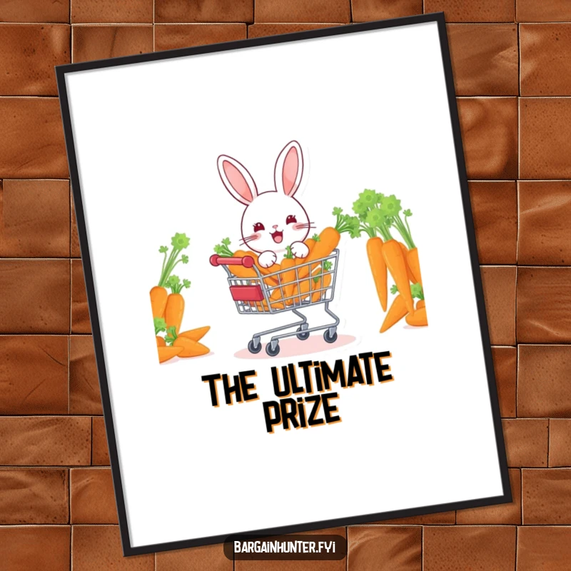 Funny rabbit with a cart full of carrots, bringing a burst of color and humor to wall decor.