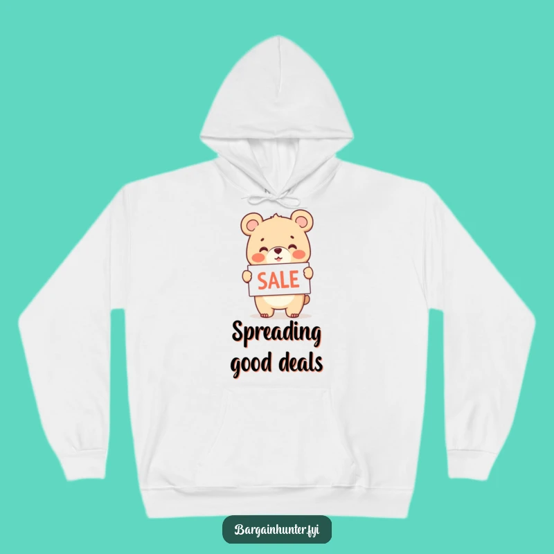 Funny Bear Cub Sale Hoodie: Cheerful Waving Sign - Cozy Deal Hunter