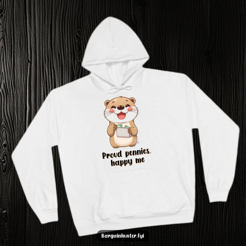 Funny Otter Hoodie: A delighted otter proudly displays its pocket change. Comfortable and humorous apparel for proud savers.