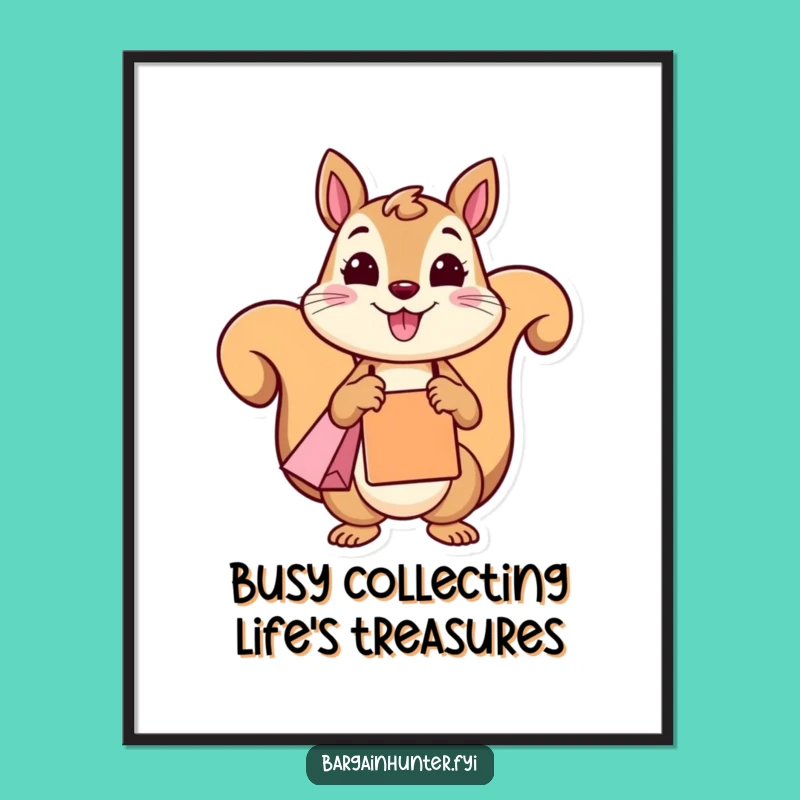 Free Printable Squirrel Wall Art: Funny Shopper Smiling for Hilarious Home Decor Downloadable Art