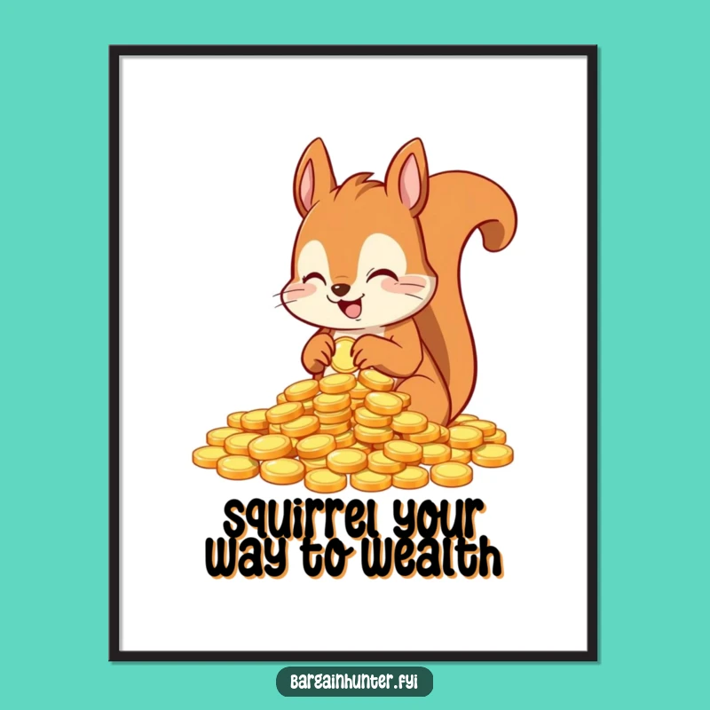 Free Printable Wall Art: Funny Squirrel Coin Collector Downloadable Decor