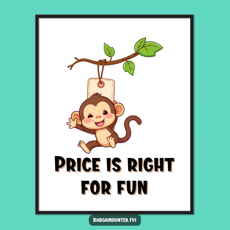 Free Printable Wall Art: Monkey Swinging Price Tag, Humorous Downloadable Decor