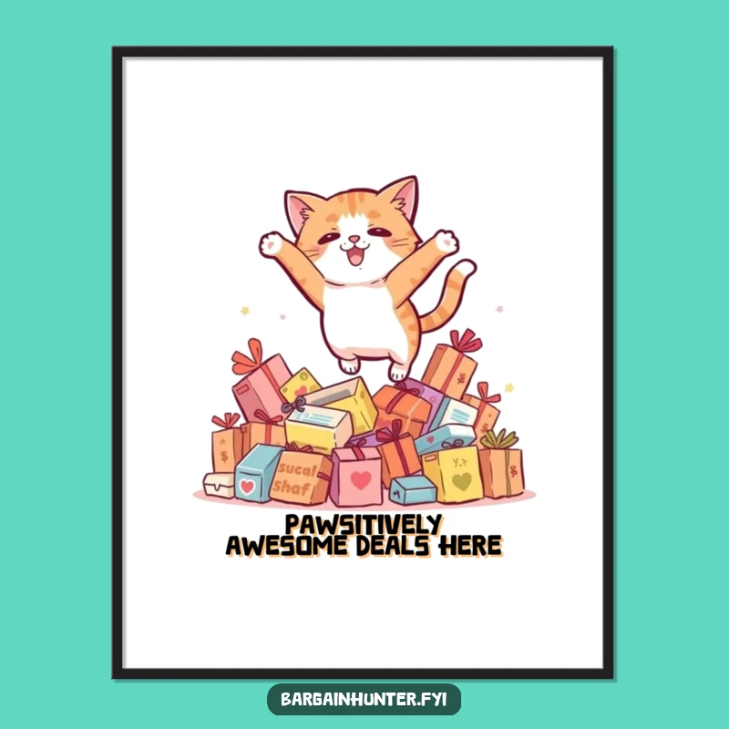 Free Printable Wall Art: Playful Cat Shopper - Funny Downloadable Decor for Cat Lovers