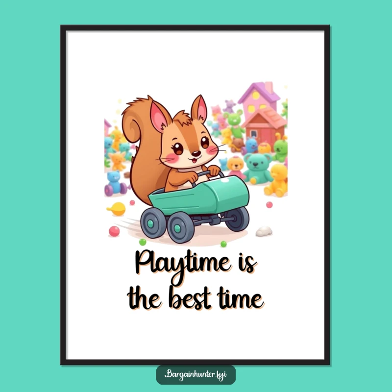 Free Printable Wall Art: Playful Squirrel's Toy Adventure - Whimsical Downloadable Decor