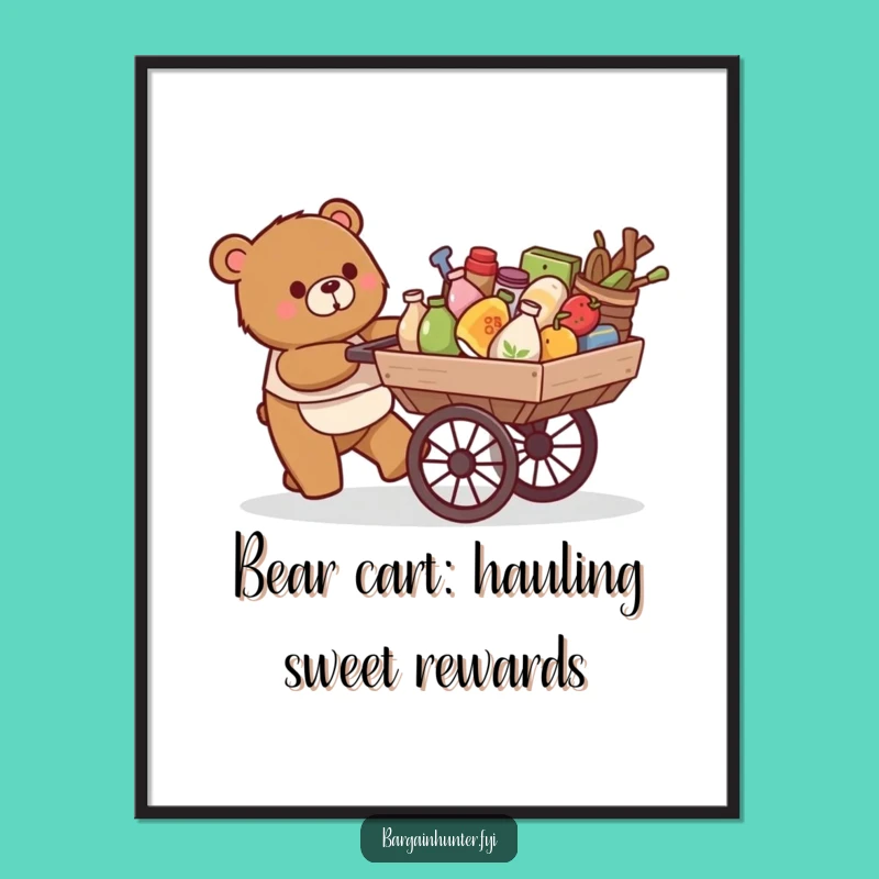 Free Printable Wall Art: Whimsical Bear Cart for a Charming Decor
