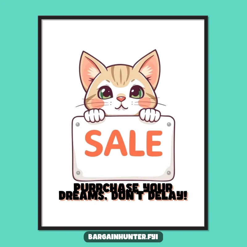 Funny Free Printable Wall Art: Curious Cat Peeking from Sale Sign Decor
