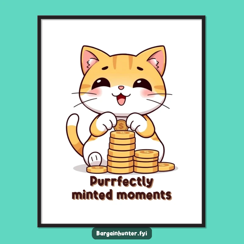 Funny Free Printable Wall Art: Money Cat Enjoying Wealth Downloadable Decor