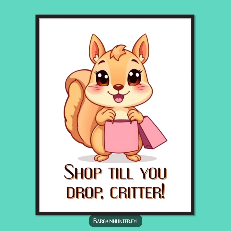 Free Printable Wall Art: Happy Squirrel Shopping Spree Funny Downloadable Art