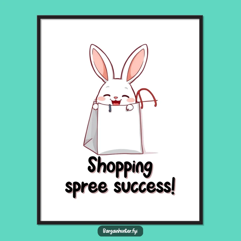 Free Printable Funny Rabbit Art: Joyful Shopper Downloadable Wall Art, DIY Gift Idea