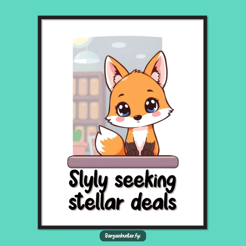 Funny Free Printable Wall Art: Eager Fox Window Shopper, Quirky Downloadable Decor