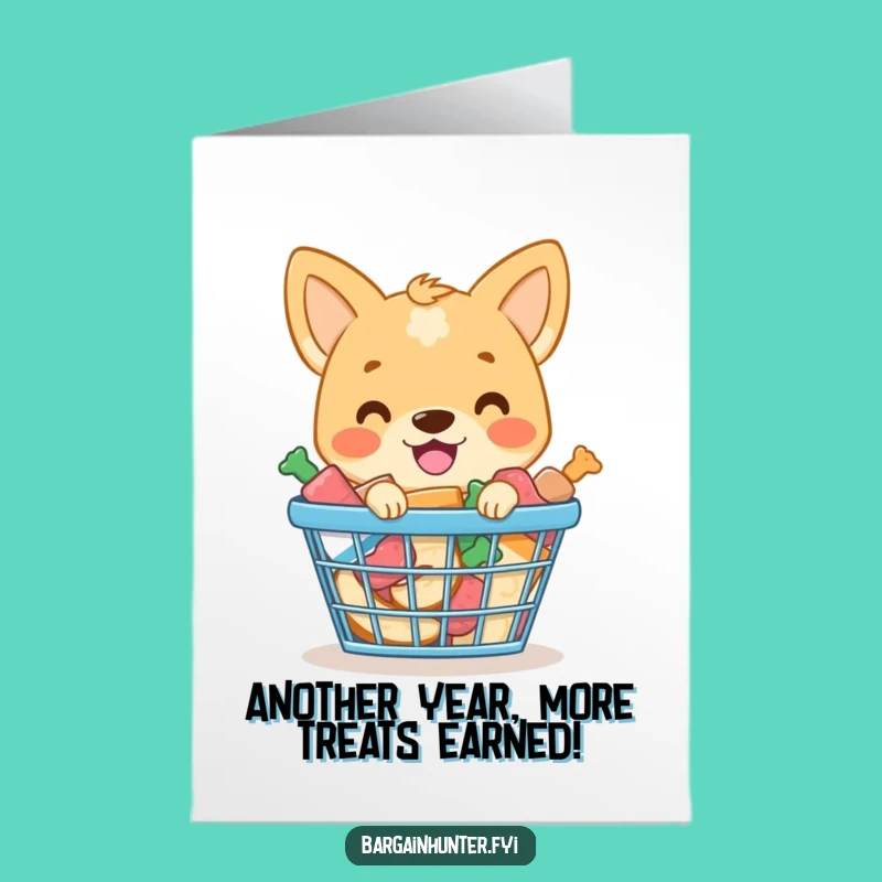 Free Printable Birthday Card: Happy Dog Treat Basket, Funny Downloadable Gift for Dog Lovers